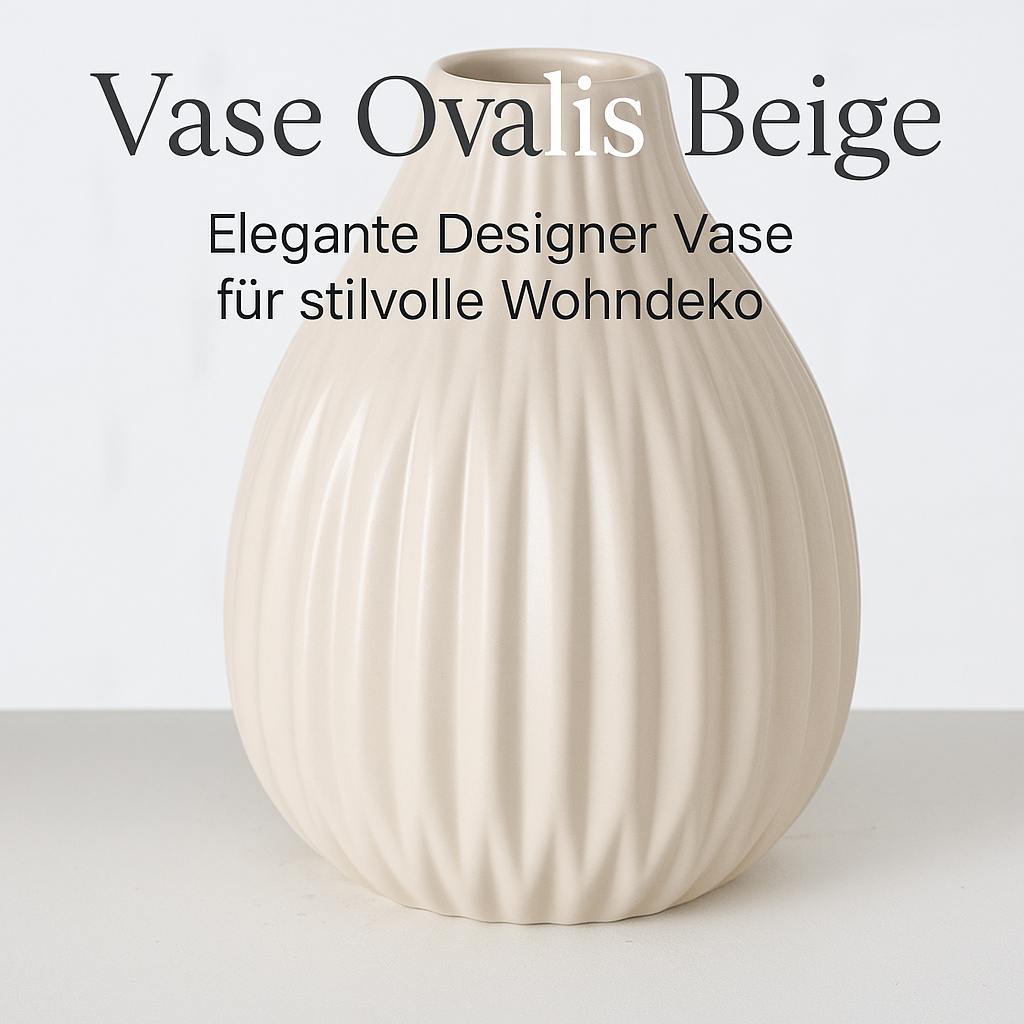 Designer Vase Ovalis Beige aus Keramik – elegante Wohndeko für moderne Interiors