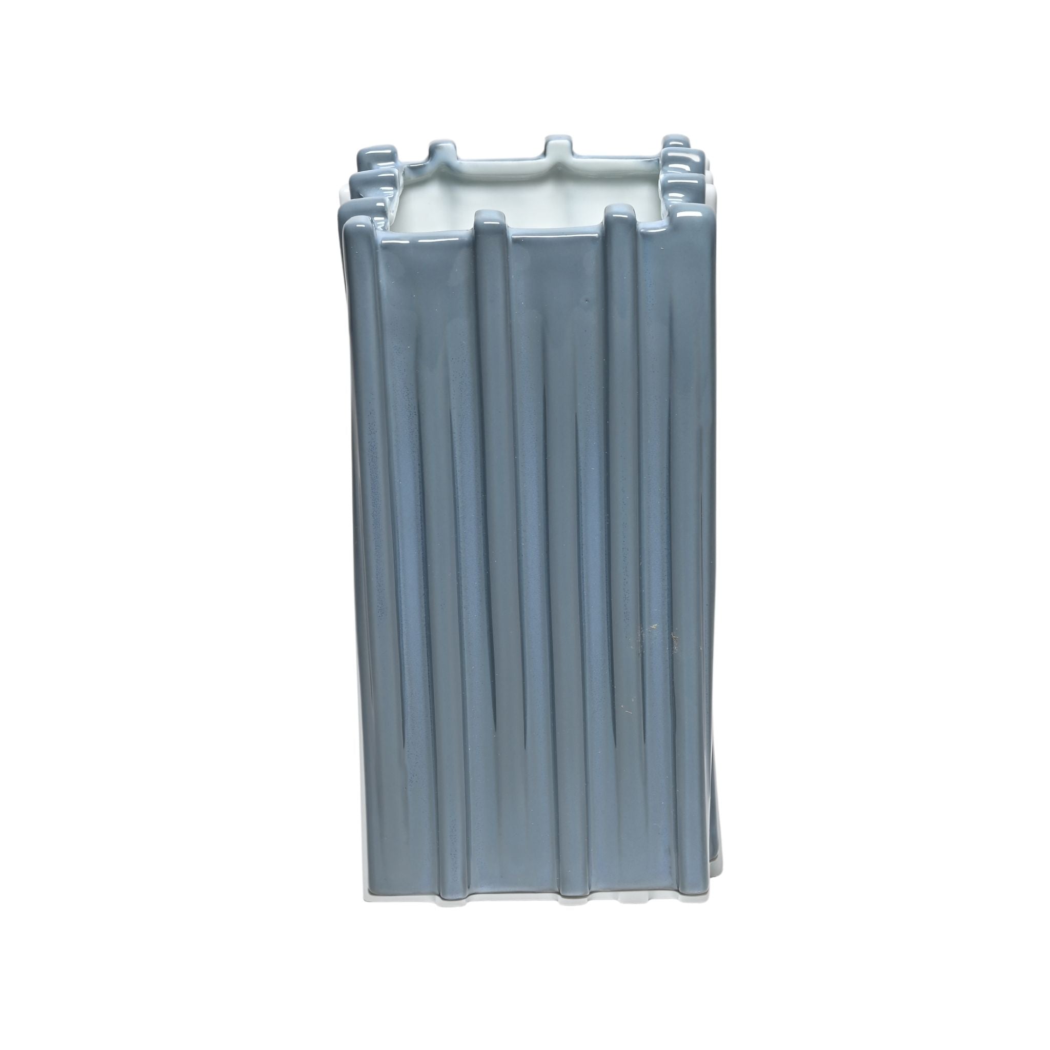 Vase Stem aus Porzellan in Grau mit markanten vertikalen Streben - handgefertigt Made in Germany