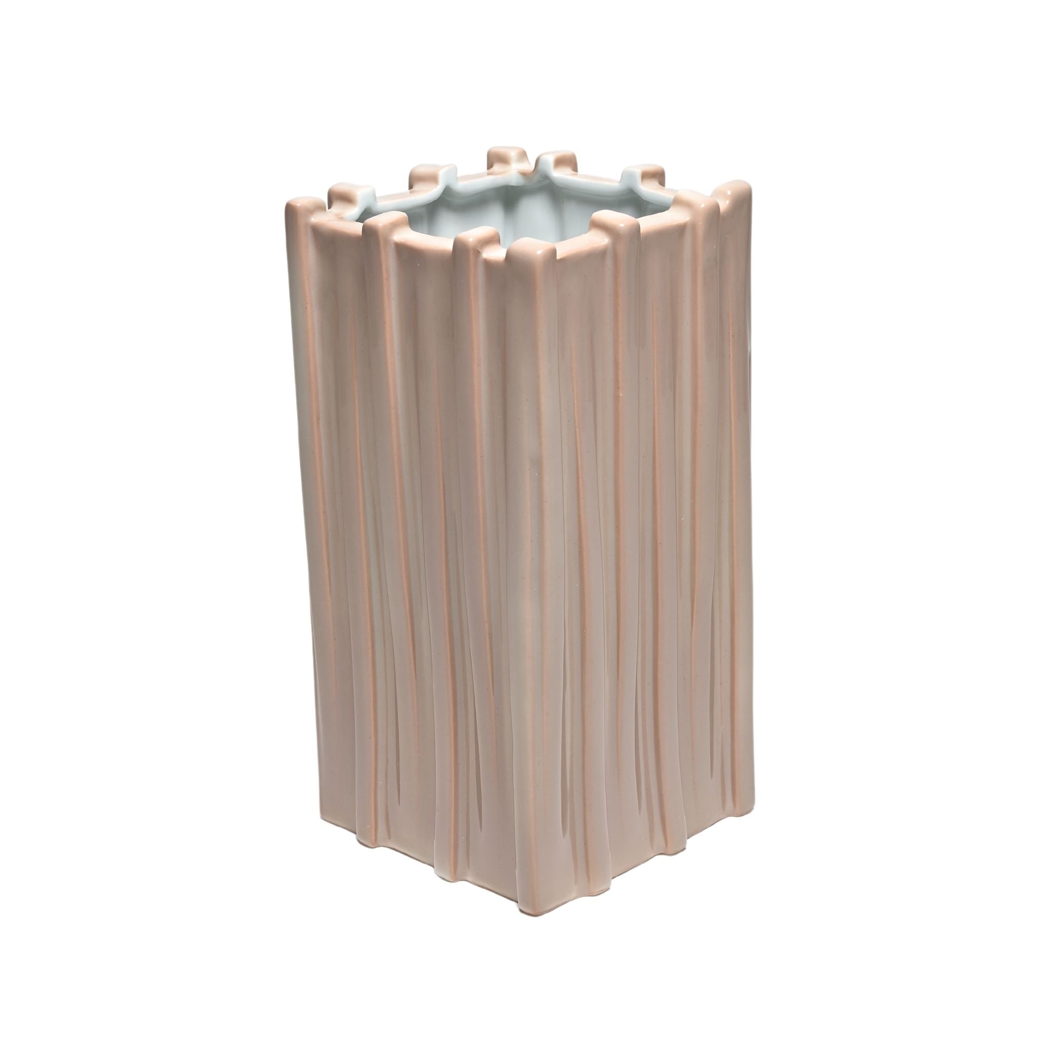 Vase Stem aus Porzellan in Rosenholz-Farbe mit markanten vertikalen Streben - handgefertigt Made in German